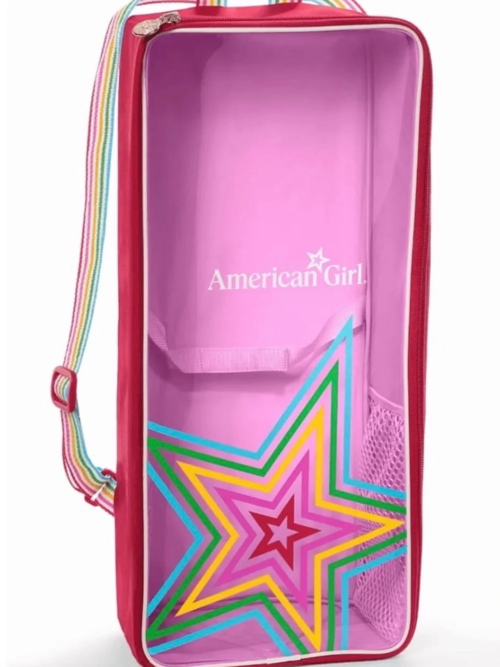 American Girl Pink Clear Star Travel Case with Rainbow Strap